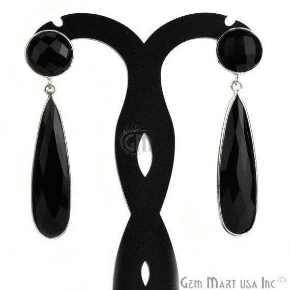 Pear and Round Shape 43x28mm Silver Plated Gemstone Dangle Studs (Pick your Gemstone) (90012-1) - GemMartUSA