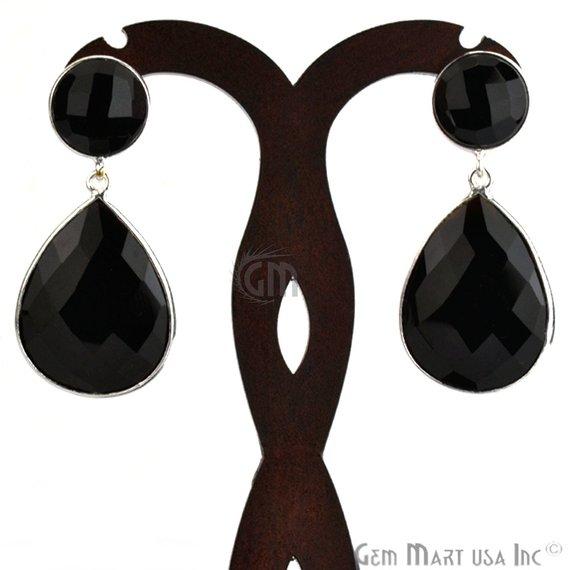 Pear and Round Shape 21x46mm Silver Plated Gemstone Dangle Studs (Pick your Gemstone) (90013-1) - GemMartUSA