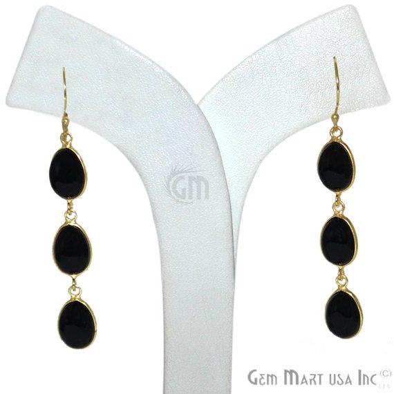 Black Onyx Earrings, Black Cabochon Earrings, Gold Hook Earring, Cabochon Earring, Dangle Earrings (BOER-90238) - GemMartUSA