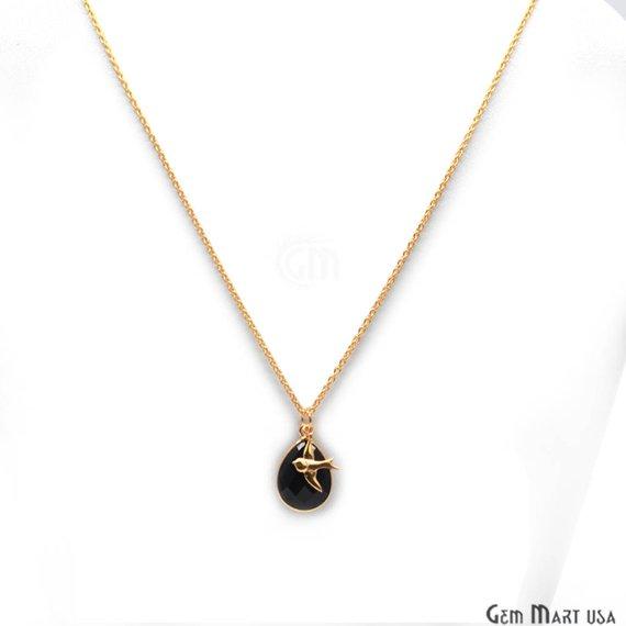 Gemstone Bird Charm Gold Pendant Necklace (Pick your Gemstone) - GemMartUSA