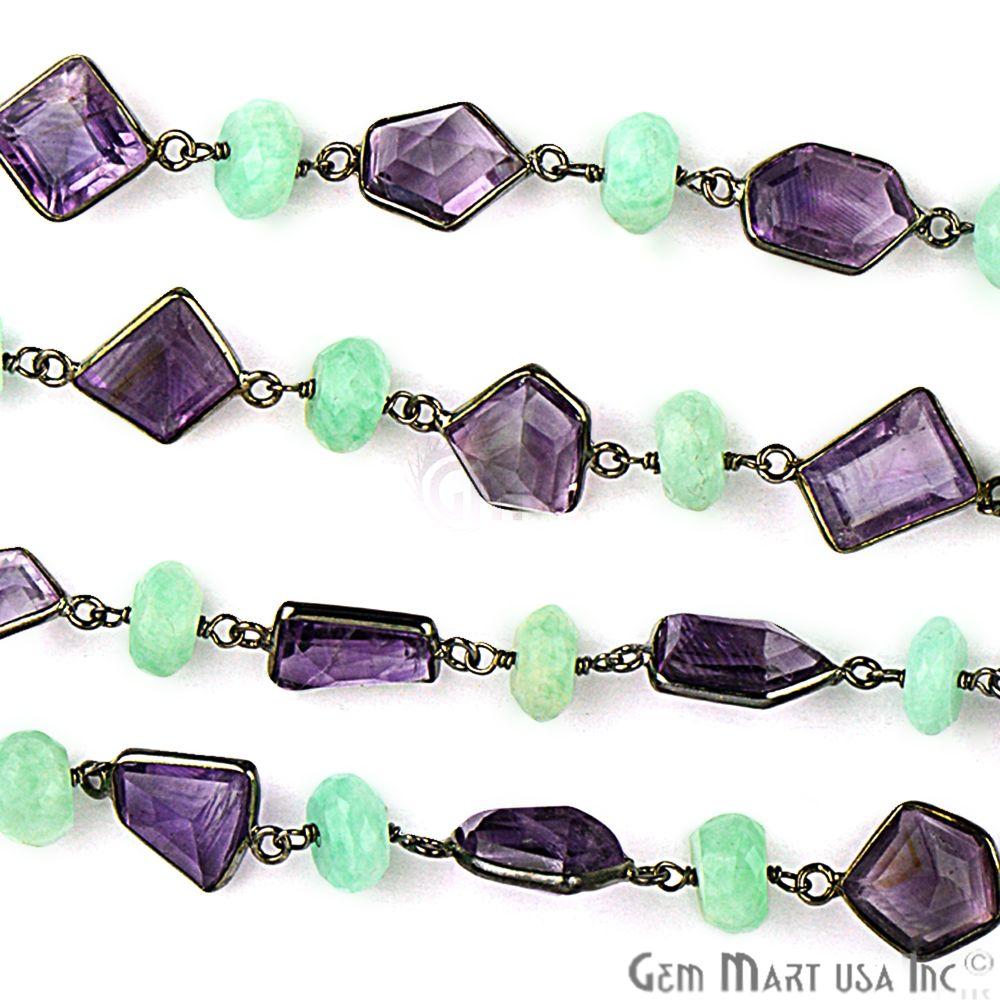 Amazonite 8-9mm With Amethyst 10mm Fancy Oxidized Wire Wrapped Rosary Chain (763885944879)