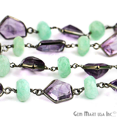 Amazonite 8-9mm With Amethyst 10mm Fancy Oxidized Wire Wrapped Rosary Chain (763885944879)