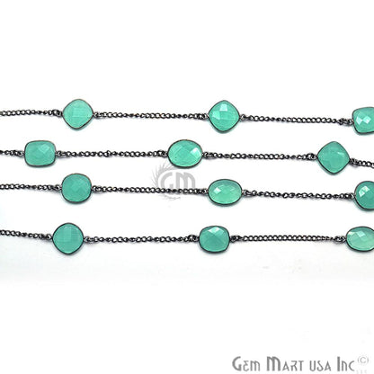 Aqua Chalcedony 10-15mm Oxidized Link Bezel Connector Chain (764032778287)