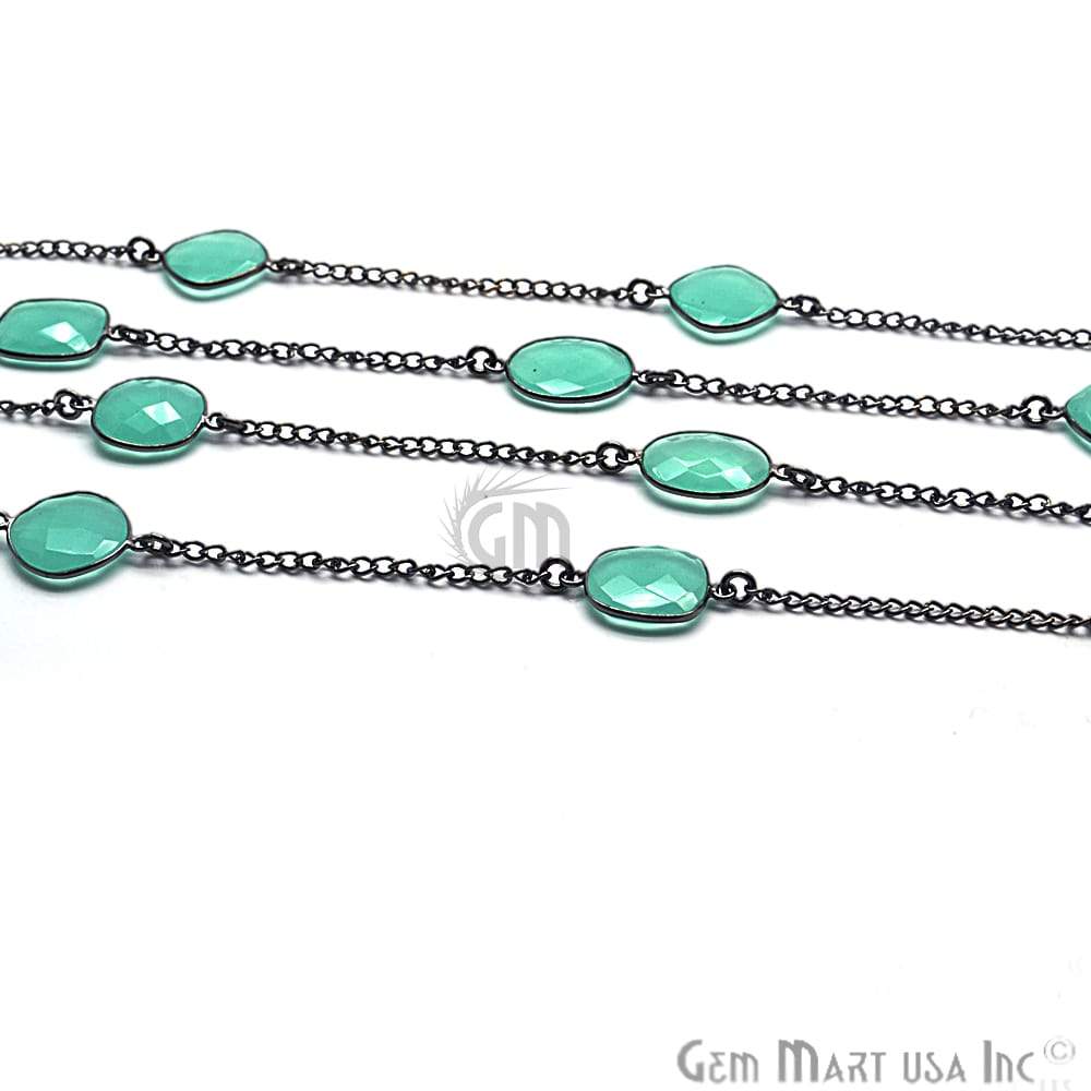 Aqua Chalcedony 10-15mm Oxidized Link Bezel Connector Chain (764032778287)