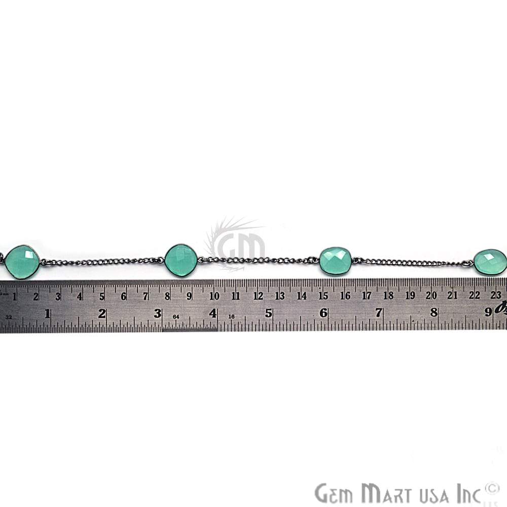 Aqua Chalcedony 10-15mm Oxidized Link Bezel Connector Chain (764032778287)