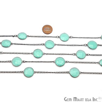 Aqua Chalcedony Round & Oval 12x16mm Oxidized Bezel Connector Chain