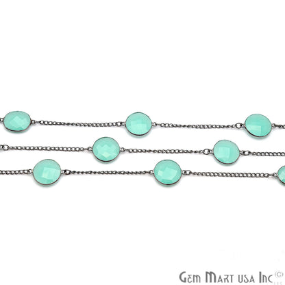 Aqua Chalcedony Round & Oval 12x16mm Oxidized Bezel Connector Chain