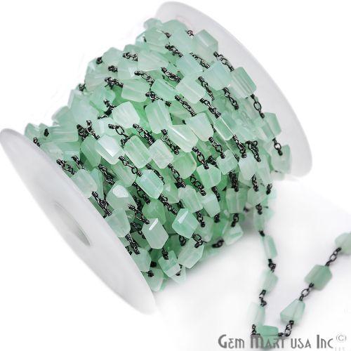Peruvian Chalcedony 9x4mm Oxidized Wire Wrapped Rosary Chain (763720925231)