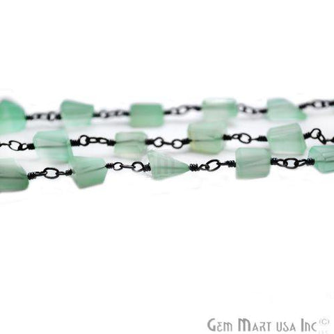 Peruvian Chalcedony 9x4mm Oxidized Wire Wrapped Rosary Chain (763720925231)