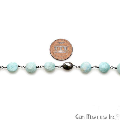 Amazonite & Black Pyrite 8-9mm Oxidized Rough Beads Rosary Chain