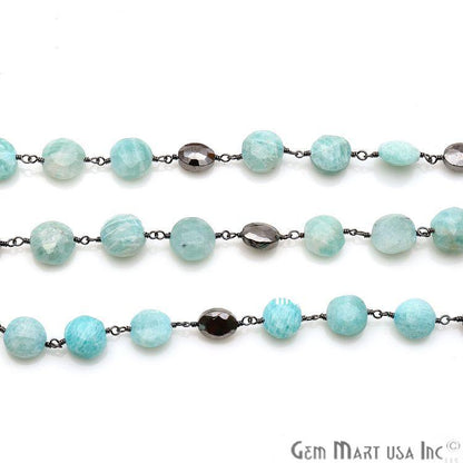 Amazonite & Black Pyrite 8-9mm Oxidized Rough Beads Rosary Chain