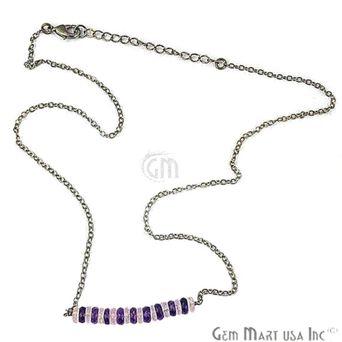 Faceted 42x5mm Gemstone Bead Charm 18 Inch Long Necklace Chain (Pick your Gemstone, Plating) - GemMartUSA