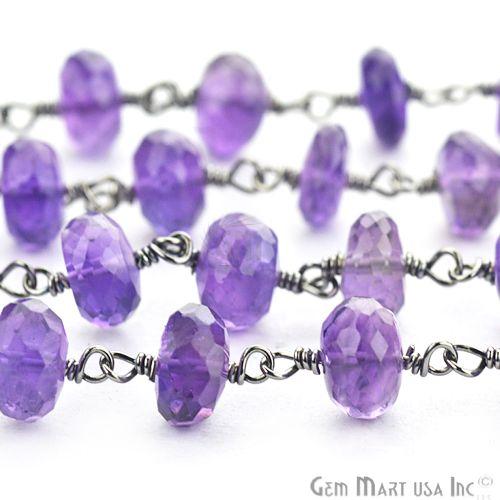 Amethyst Oxidized Wire Wrapped link Stone Beads Rosary Chain (762754367535)