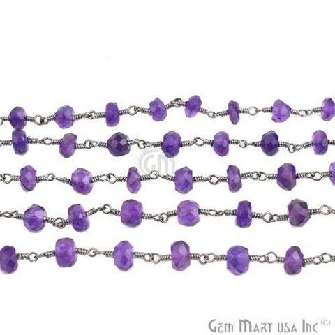 Amethyst Beads Oxidized Wire Wrapped Rosary Chain (762755416111)