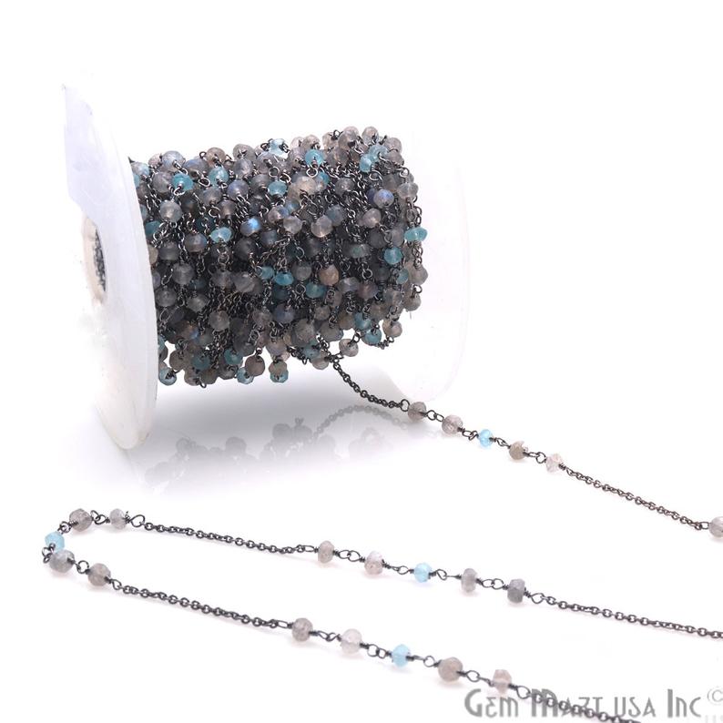 Apatite, Labradorite Beaded Oxidized Wire Wrapped Rosary Chain - GemMartUSA