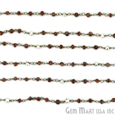 Garnet & Silver Pyrite Beads 3-3.5mm Oxidized Wire Wrapped Rosary Chain