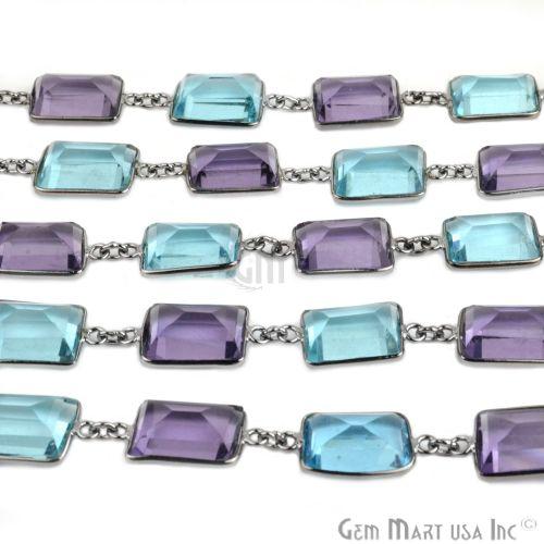 Blue Topaz With Amethyst 15mm Oxidized Continuous Connector Chain (764243476527)