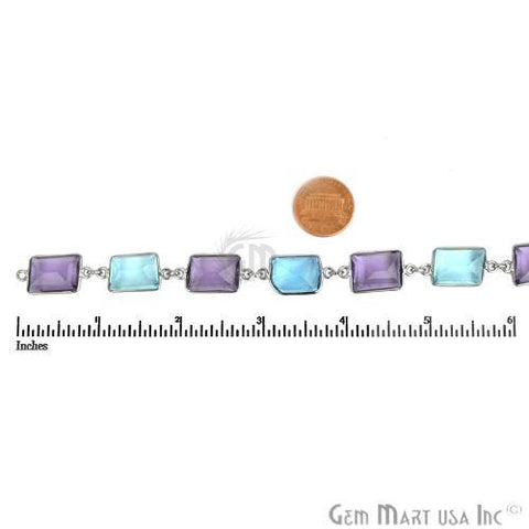 Blue Topaz With Amethyst 15mm Oxidized Continuous Connector Chain (764243476527)