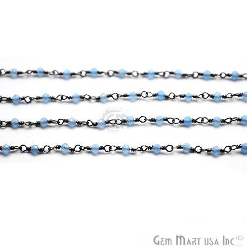 Light Blue Chalcedony Oxidized Wire Wrapped Gemstone Beads Rosary Chain (762823376943)