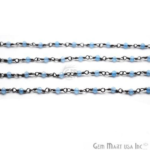 Light Blue Chalcedony Oxidized Wire Wrapped Gemstone Beads Rosary Chain (762823376943)