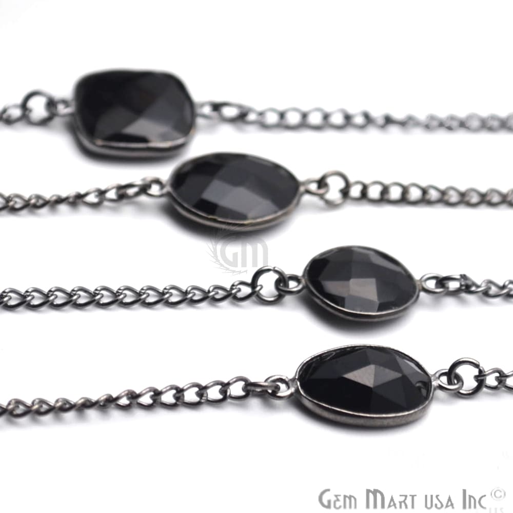 Black Onyx 10-15mm Oxidized Link Bezel Connector Chain (764034187311)