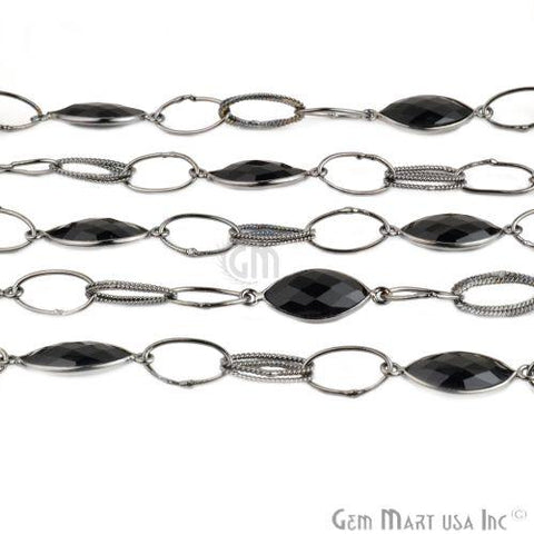 Black Onyx 10x20mm Marquise Shape Oxidized Bezel Connector Chain