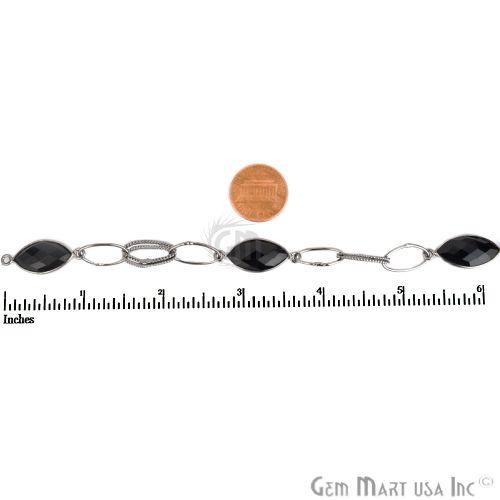 Black Onyx 10x20mm Marquise Shape Oxidized Bezel Connector Chain