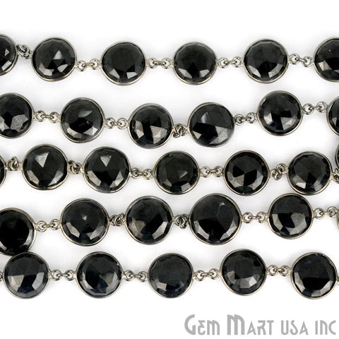Black Spinel 12mm Round Oxidized Bezel Continuous Connector Chain (764243869743)