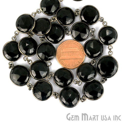 Black Spinel 12mm Round Oxidized Bezel Continuous Connector Chain (764243869743)