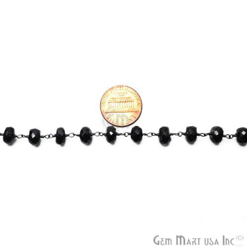 Black Spinel Oxidized Wire Wrapped Rondelle Beads Rosary Chain (762826326063)