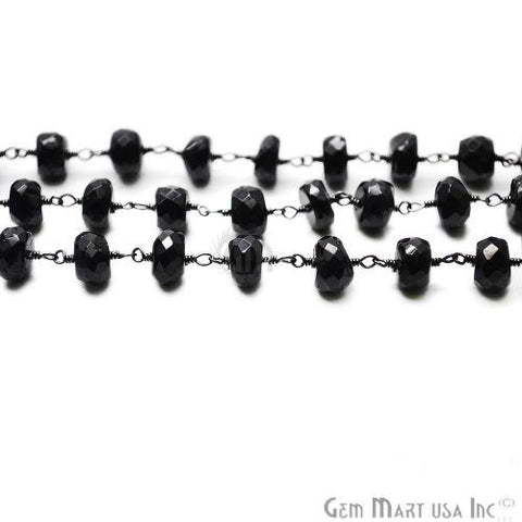 Black Spinel Oxidized Wire Wrapped Rondelle Beads Rosary Chain (762826326063)