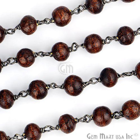Wooden Beads 7-8mm Beads Oxidized Wire Wrapped Rosary Chain (762827112495)