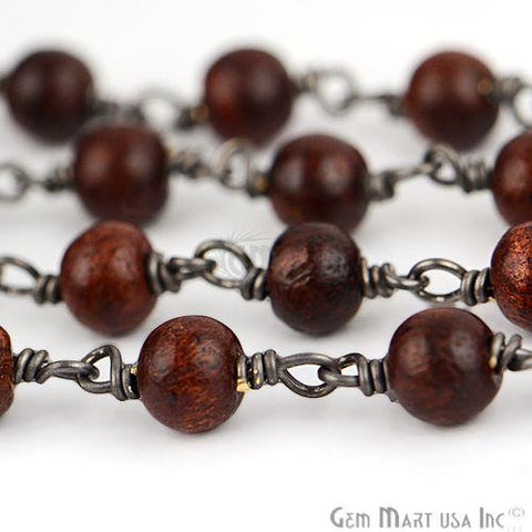 Wooden Beads 6-7mm Oxidized Wire Wrapped Beads Rosary Chain (762827997231)
