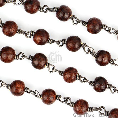 Wooden Beads 6-7mm Oxidized Wire Wrapped Beads Rosary Chain (762827997231)