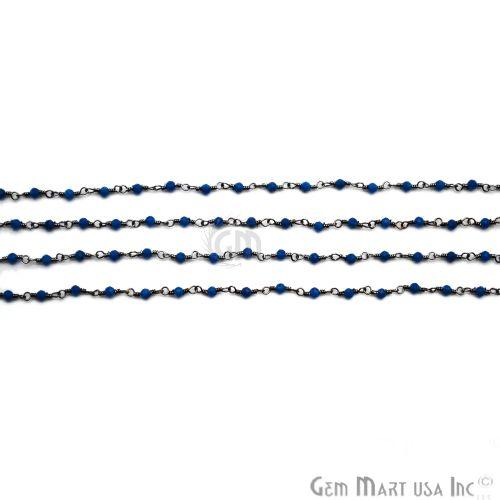 Royal Blue Chalcedony Oxidized Wire Wrapped Gemstone Beads Rosary Chain (762829078575)