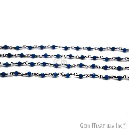 Royal Blue Chalcedony Oxidized Wire Wrapped Gemstone Beads Rosary Chain (762829078575)