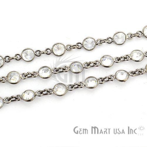 White Zircon Round 5mm Oxidized Bezel Continuous Connector Chain