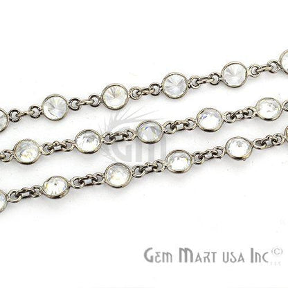 White Zircon Round 5mm Oxidized Bezel Continuous Connector Chain