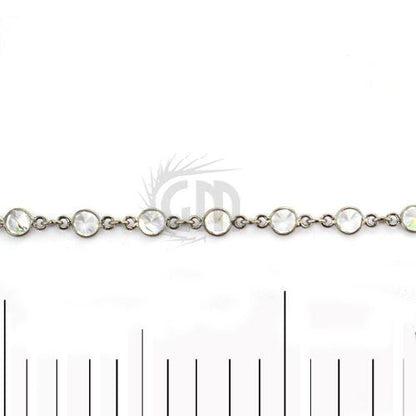 White Zircon Round 5mm Oxidized Bezel Continuous Connector Chain