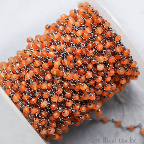 Carnelian Beads 3-3.5mm Oxidized Wire Wrapped Rosary Chain - GemMartUSA