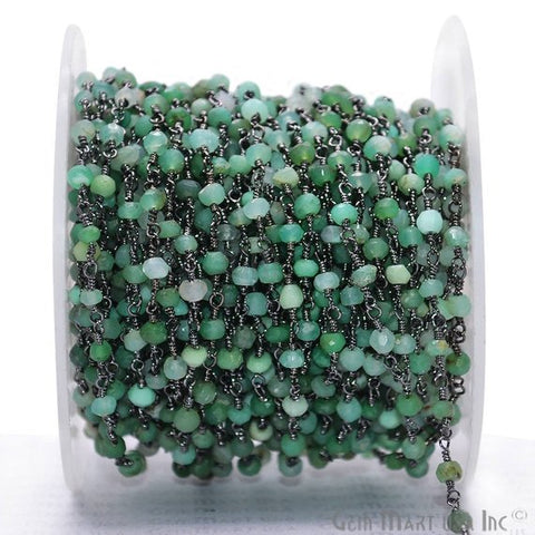 Chrysoprase Beads 3-3.5mm Oxidized Wire Wrapped Rosary Chain - GemMartUSA