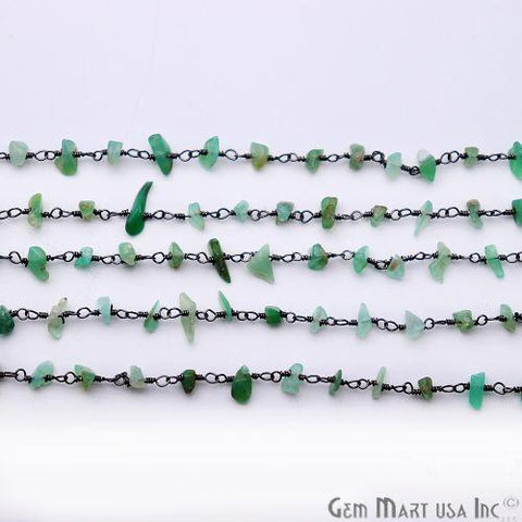 Chrysoprase Nugget Chip Oxidized Wire Wrapped Beaded Rosary Chain