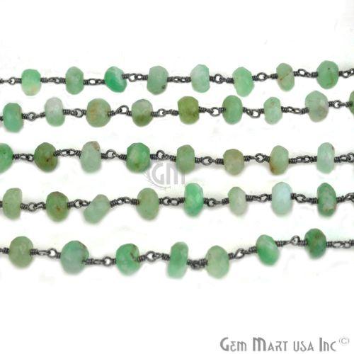 Chrysoprase 6-7mm Oxidized Wire Wrapped Beads Rosary Chain (762837762095)