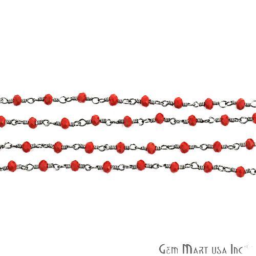 Red Coral 3-3.5mm Oxidized Wire Wrapped Beads Rosary Chain (762839105583)