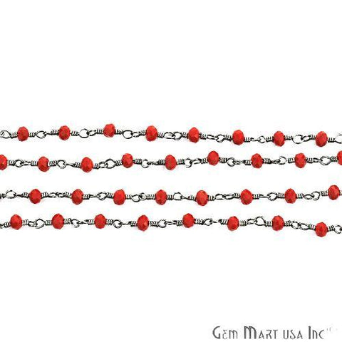 Red Coral 3-3.5mm Oxidized Wire Wrapped Beads Rosary Chain (762839105583)