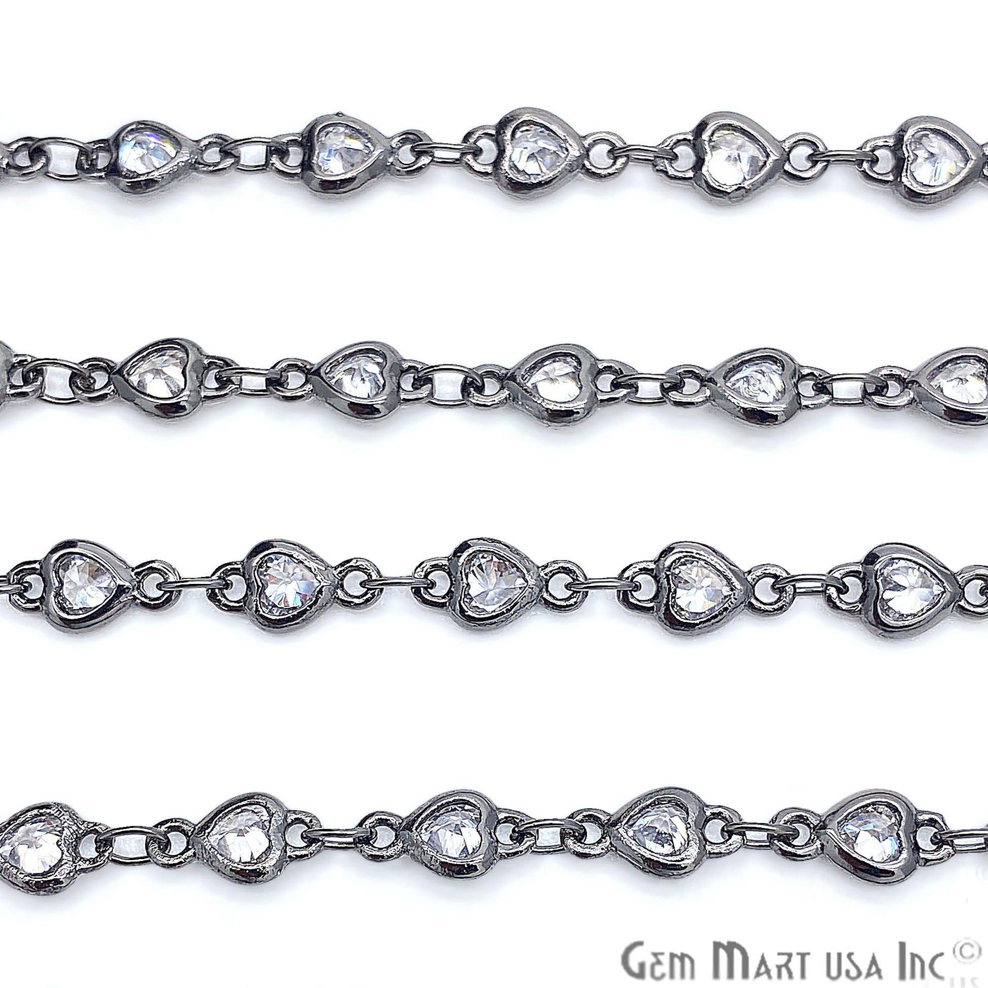 White Zircon Heart Shape 4-4.5mm Oxidized Continuous Connector Chain - GemMartUSA