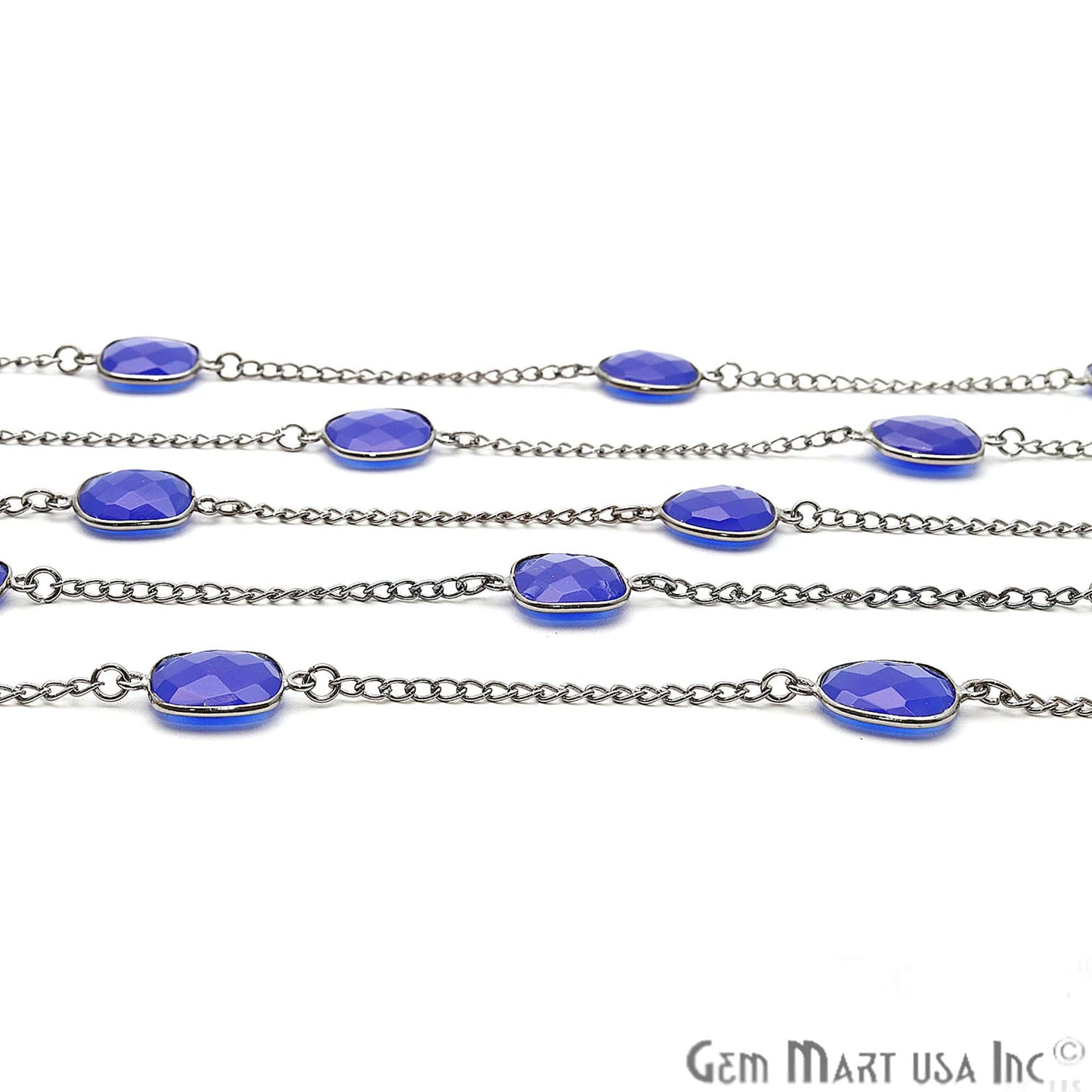 Dark Blue Chalcedony Mix Shape 10-15mm Oxidized Bezel Connector Chain