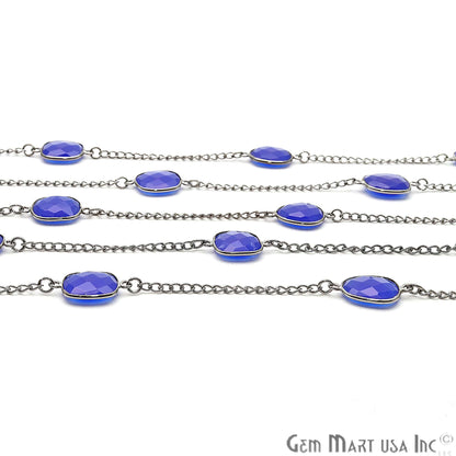 Dark Blue Chalcedony Mix Shape 10-15mm Oxidized Bezel Connector Chain