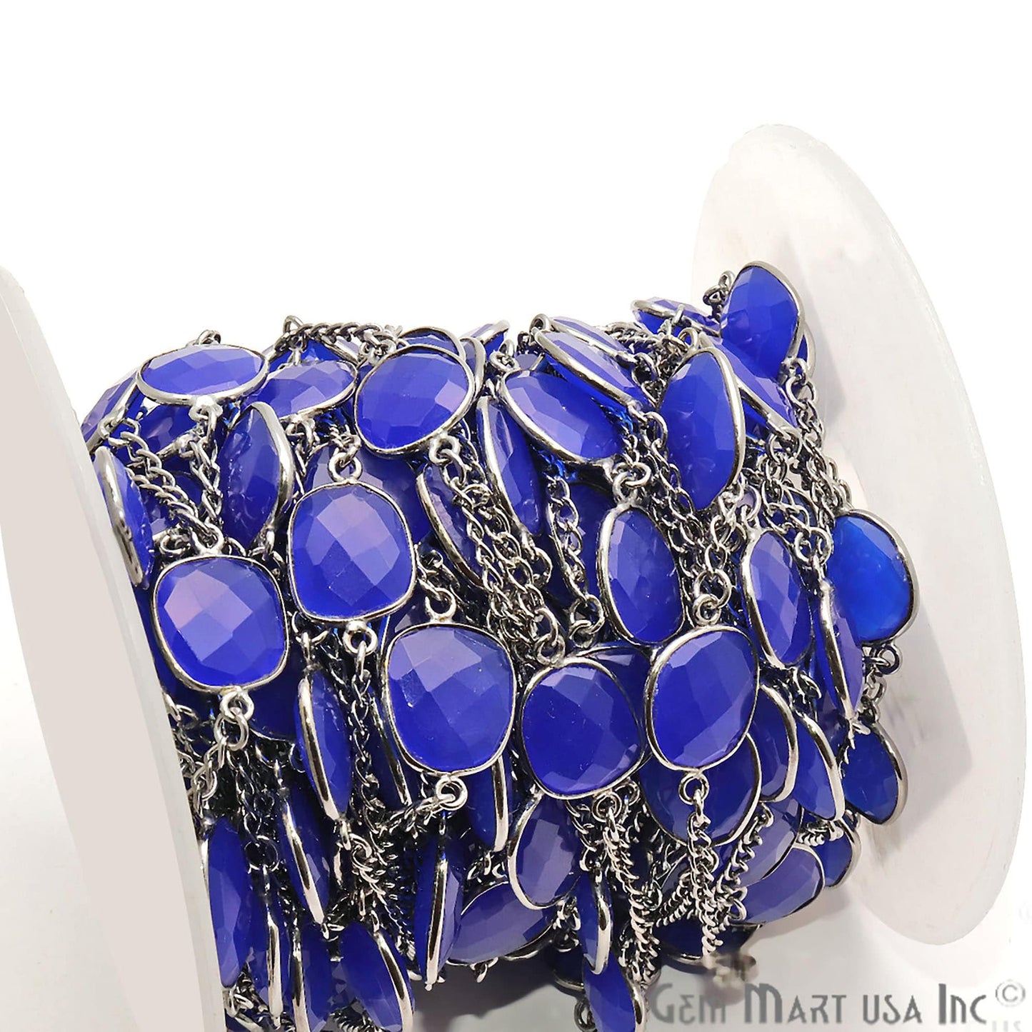 Dark Blue Chalcedony Mix Shape 10-15mm Oxidized Bezel Connector Chain