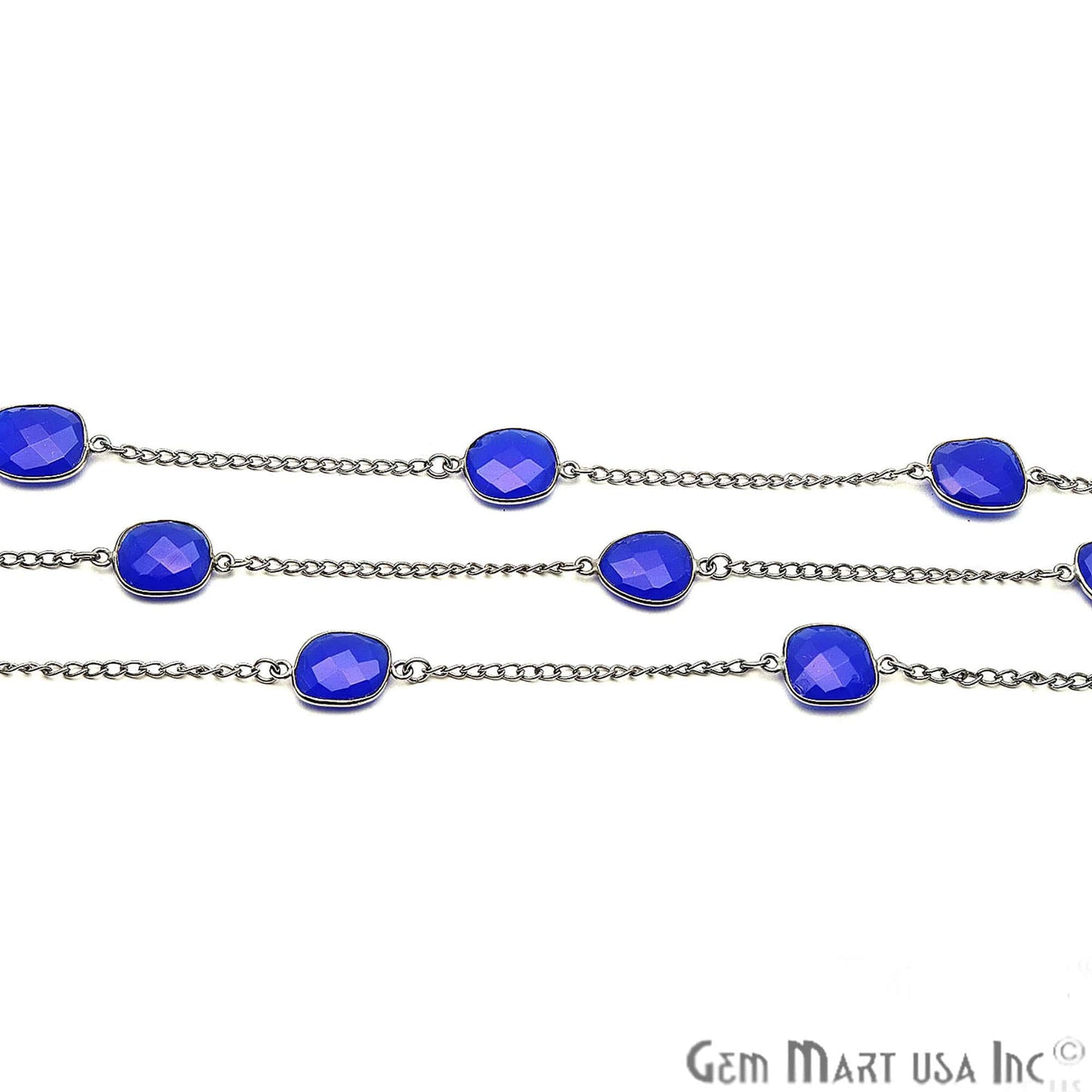 Dark Blue Chalcedony Mix Shape 10-15mm Oxidized Bezel Connector Chain